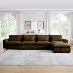 Christopher Knight Home Constance Large L-Shaped Corduroy 157.5" Sectional Sofa With Storage Ottoman And 4 Waist Pillows