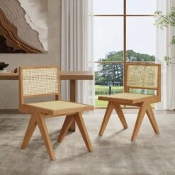 Christopher Knight Home Sepp Rubberwood And Cane Armless Dining Chair With V-Shaped Legs(Set Of 2) -Christopher Knight Home GUEST 0287f2fc 0075 409d 9602 f52657d7b126