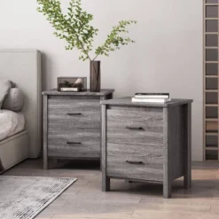 Set Of 2 Olimont Contemporary 2 Drawer Nightstands Sonoma Gray Oak - Christopher Knight Home