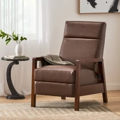 Fernhill Mid Century Modern Faux Leather Upholstered Pushback Recliner Dark Brown/Dark Espresso - Christopher Knight Home