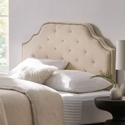 Contemporary Upholstered Headboard With Button Tufted Diamond Stitch & Nailhead Accents, Queen/Full Size Headboard -Christopher Knight Home -Christopher Knight Home GUEST 05962bae 9880 497a be80 f0c27af06133
