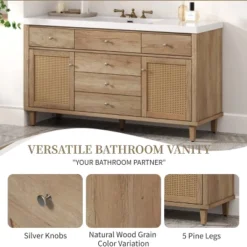 Christopher Knight Home Emilie 60" Modern Bathroom Vanity With SMC Sink, 5 Drawers And 2 Rattan Doors -Christopher Knight Home GUEST 0a9af680 3b01 43e8 9719 003084090da0