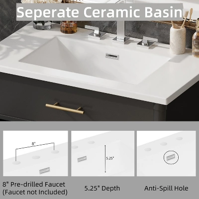 Christopher Knight Home Kachina Modern 31" Bathroom Vanity With Ceramic Sink, 2 Doors And Adjustable Shelf 7 Christopher Knight Home Kachina Modern 31" Bathroom Vanity With Ceramic Sink, 2 Doors And Adjustable Shelf - Image 5