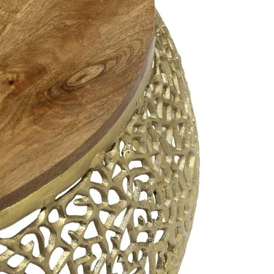 Christopher Knight Home Mandi Modern Aluminium And Mango Wood Handcrafted Round Coffee Table 7 Christopher Knight Home Mandi Modern Aluminium And Mango Wood Handcrafted Round Coffee Table - Image 5