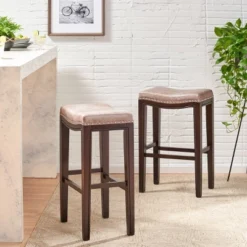 Set Of 2 Tiffin Contemporary Studded Barstools Gray - Christopher Knight Home