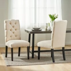 Set Of 2 Berlin Tufted Fabric Dining Chair Natural - Christopher Knight Home -Christopher Knight Home GUEST 0db9eb6c 7150 47dd bf2c e19d7c29ce65