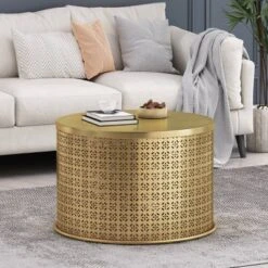 Noxon Boho Lace Cut Iron Coffee Table Gold Brushed Brown - Christopher Knight Home: Pedestal Base, No Assembly Required