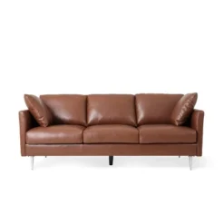 Brockbank Modern Faux Leather 3 Seater Sofa With Pillows - Christopher Knight Home -Christopher Knight Home GUEST 112d594c 0a67 4e55 9bc1 d41a0cbe3482