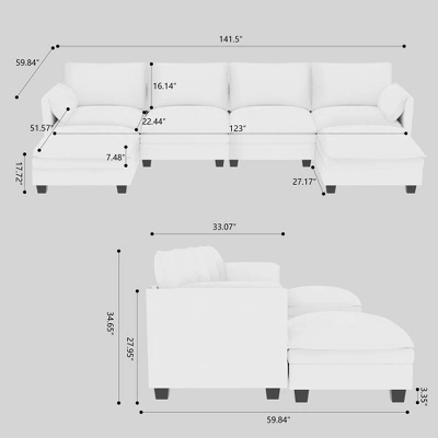 Christopher Knight Home 141.5'' Fabric U-Shaped Sectional Sofa With Ottoman And Pockets 4 Christopher Knight Home 141.5'' Fabric U-Shaped Sectional Sofa With Ottoman And Pockets - Image 2