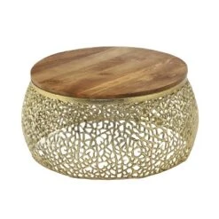 Christopher Knight Home Mandi Modern Aluminium And Mango Wood Handcrafted Round Coffee Table