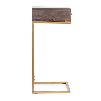 Bucyrus Rustic Glam Handcrafted Acacia Wood C Shaped Side Table Dark Brown/Gold - Christopher Knight Home 6 Bucyrus Rustic Glam Handcrafted Acacia Wood C Shaped Side Table Dark Brown/Gold - Christopher Knight Home - Image 4