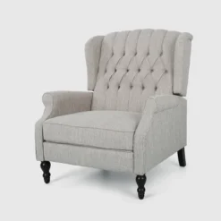 Apaloosa Oversized Wingback Press-Back Recliner Light Gray - Christopher Knight Home: Tufted, Nailhead Trim, Wood Legs