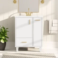 Christopher Knight Home Able 24" Bathroom Vanity With Ceramic Sink, 2-Tier Pull-Out Basket And Deep Drawer -Christopher Knight Home GUEST 1ff5807a a1d0 471b 90ff 32468b13e843