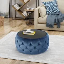Chana Glam Coffee Table Ottoman Blue - Christopher Knight Home: Velvet, Tempered Glass, Luxury Living Room Furniture 8 Chana Glam Coffee Table Ottoman Blue - Christopher Knight Home: Velvet, Tempered Glass, Luxury Living Room Furniture -Christopher Knight Home GUEST 203731fb 3423 4d57 abb0 fedf4239dc23