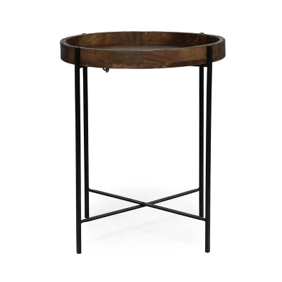 Tift Handcrafted Modern Industrial Mango Wood Folding Tray Top Side Table Natural/Black - Christopher Knight Home 4 Tift Handcrafted Modern Industrial Mango Wood Folding Tray Top Side Table Natural/Black - Christopher Knight Home - Image 2