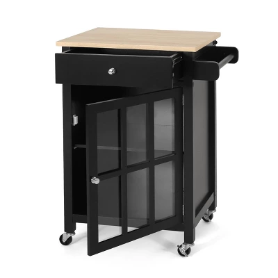 Maynard Contemporary Glass Paneled Kitchen Cart Natural/Black - Christopher Knight Home 5 Maynard Contemporary Glass Paneled Kitchen Cart Natural/Black - Christopher Knight Home - Image 3