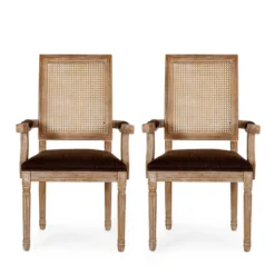 Set Of 2 Maria French Country Wood And Cane Upholstered Dining Chairs - Christopher Knight Home -Christopher Knight Home GUEST 2154aac1 b791 4b59 ba39 992253dc9a9f
