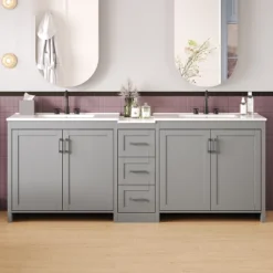 Christopher Knight Home Lucian Modern 84" Double-Sink Bathroom Vanity With Ceramic Sinks, 3 Drawers And Adjustable Shelves -Christopher Knight Home GUEST 222d51eb 573b 4a15 89a4 d1ada2438bb7