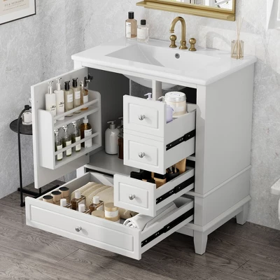 Christopher Knight Home Thomas 30" Bathroom Vanity With Sink, One Door With Shelf And Three Drawers 4 Christopher Knight Home Thomas 30" Bathroom Vanity With Sink, One Door With Shelf And Three Drawers - Image 2