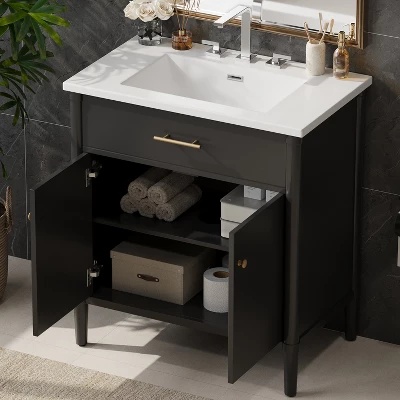 Christopher Knight Home Kachina Modern 31" Bathroom Vanity With Ceramic Sink, 2 Doors And Adjustable Shelf 3 Christopher Knight Home Kachina Modern 31" Bathroom Vanity With Ceramic Sink, 2 Doors And Adjustable Shelf