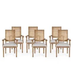 Set Of 6 Maria French Country Wood And Cane Upholstered Dining Chairs - Christopher Knight Home -Christopher Knight Home GUEST 26718f91 c162 4655 ab78 cca898990f21