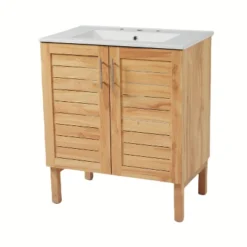 Christopher Knight Home Ramona 30" Mid-Century Modern Bathroom Vanity With Ceramic Sink, Antique Natural -Christopher Knight Home GUEST 284901bf ce79 4bef b0e5 7a8f522c60d8