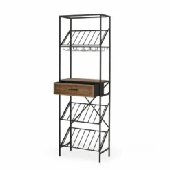 Boster Boho Industrial 21 Bottle Floor Wine Rack With Storage Natural/Black - Christopher Knight Home -Christopher Knight Home GUEST 2a6741be 901a 4862 8465 b2ad6ec26050