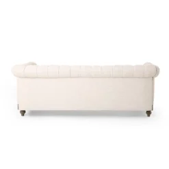 79"W 3-Seat Sofa Couch, Retro Wooden Upholstered Tufted Sofa -Christopher Knight Home -Christopher Knight Home GUEST 2d717b2f 0f68 471b 9ae2 f95c23637722