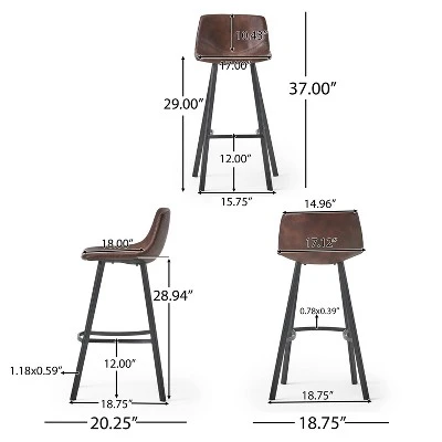 Set Of 2 30" Dax Faux Leather Barstool Brown - Christopher Knight Home 6 Set Of 2 30" Dax Faux Leather Barstool Brown - Christopher Knight Home - Image 4