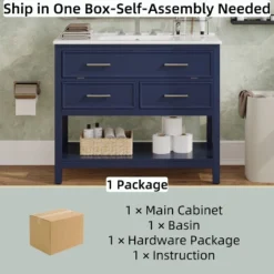Christopher Knight Home Lowell Contemporary 36" Bathroom Vanity With Ceramic Sink, Tip-Out Tray, 2 Drawers And Open Shelf -Christopher Knight Home GUEST 2ea4bb7e 4a41 435d 8fe3 3625258df642