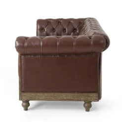 Castalia Chesterfield Tufted 3 Seater Sofa With Nailhead Trim Dark Brown/Natural - Christopher Knight Home -Christopher Knight Home GUEST 2ec34203 f020 47f9 bd5c 934690e85999