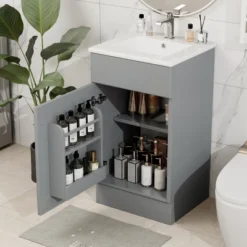 Christopher Knight Home Katniss Modern 18" Bathroom Vanity With Ceramic Sink And Adjustable Shelf -Christopher Knight Home GUEST 2f3b7d54 2980 4ba0 a73d f19d52a5d7d8