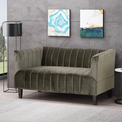 Weymouth Contemporary Channel Stitch Velvet Settee Gray - Christopher Knight Home 3 Weymouth Contemporary Channel Stitch Velvet Settee Gray - Christopher Knight Home