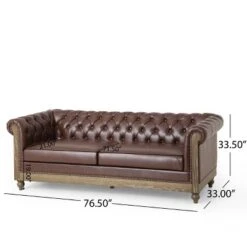 Castalia Chesterfield Tufted 3 Seater Sofa With Nailhead Trim Dark Brown/Natural - Christopher Knight Home -Christopher Knight Home GUEST 352660af fe52 4600 bc5a 4ddba6c8bfec