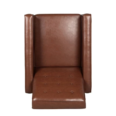 Mervynn Mid-Century Modern Button Tufted Recliner Cognac Brown/Dark Espresso - Christopher Knight Home 7 Mervynn Mid-Century Modern Button Tufted Recliner Cognac Brown/Dark Espresso - Christopher Knight Home - Image 5
