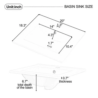 20"W Bathroom Vanity With Ceramic Sink, Bathroom Cabinet With Storage Rack, Adjustable Shelf And Soft Closing Door-Christopher Knight Home 10 20"W Bathroom Vanity With Ceramic Sink, Bathroom Cabinet With Storage Rack, Adjustable Shelf And Soft Closing Door-Christopher Knight Home - Image 8
