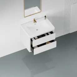 Christopher Knight Home Marshall Wall-Mounted White Bathroom Vanity With Stone Resin Sink And Two Drawers