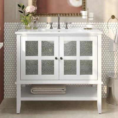 Christopher Knight Home Birgit 36" Modern Bathroom Vanity With Ceramic Sink And Adjustable Shelf 11 Christopher Knight Home Birgit 36" Modern Bathroom Vanity With Ceramic Sink And Adjustable Shelf - Image 9