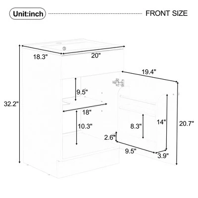 20"W Bathroom Vanity With Ceramic Sink, Bathroom Cabinet With Storage Rack, Adjustable Shelf And Soft Closing Door-Christopher Knight Home 8 20"W Bathroom Vanity With Ceramic Sink, Bathroom Cabinet With Storage Rack, Adjustable Shelf And Soft Closing Door-Christopher Knight Home - Image 6