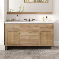 Christopher Knight Home Emilie 60" Modern Bathroom Vanity With SMC Sink, 5 Drawers And 2 Rattan Doors -Christopher Knight Home GUEST 3dd6c229 adee 41d7 aa60 62c032444e1c