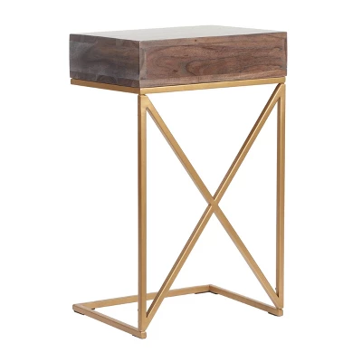Bucyrus Rustic Glam Handcrafted Acacia Wood C Shaped Side Table Dark Brown/Gold - Christopher Knight Home 5 Bucyrus Rustic Glam Handcrafted Acacia Wood C Shaped Side Table Dark Brown/Gold - Christopher Knight Home - Image 3