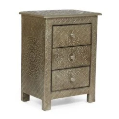 Deschutes Handcrafted Boho 3 Drawer Nightstand Silver - Christopher Knight Home -Christopher Knight Home GUEST 40dfc9ad b017 4b62 9075 82bdf3565493