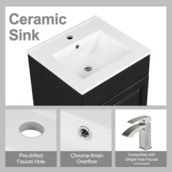 20"W Bathroom Vanity With Ceramic Sink, Bathroom Cabinet With Storage Rack, Adjustable Shelf And Soft Closing Door-Christopher Knight Home 20 20"W Bathroom Vanity With Ceramic Sink, Bathroom Cabinet With Storage Rack, Adjustable Shelf And Soft Closing Door-Christopher Knight Home -Christopher Knight Home GUEST 412b2d51 ae46 44f2 8a4e 600af31b6d81