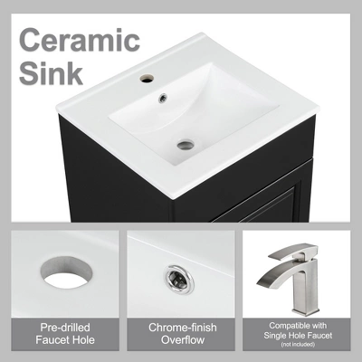 20"W Bathroom Vanity With Ceramic Sink, Bathroom Cabinet With Storage Rack, Adjustable Shelf And Soft Closing Door-Christopher Knight Home 6 20"W Bathroom Vanity With Ceramic Sink, Bathroom Cabinet With Storage Rack, Adjustable Shelf And Soft Closing Door-Christopher Knight Home - Image 4