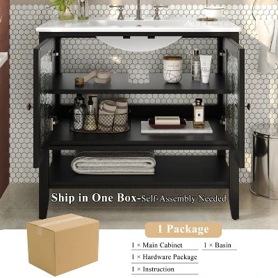 Christopher Knight Home Birgit 36" Modern Bathroom Vanity With Ceramic Sink And Adjustable Shelf 8 Christopher Knight Home Birgit 36" Modern Bathroom Vanity With Ceramic Sink And Adjustable Shelf - Image 6