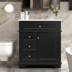 Christopher Knight Home Alonzo Modern 30" Bathroom Vanity With Ceramic Sink, One Shelf And Four Drawers -Christopher Knight Home GUEST 424e906f e2fd 438b af49 45dc1c1cc3ea