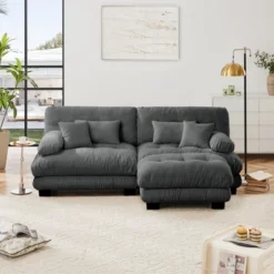 Christopher Knight Home Nelson Chenille 94" Sectional Sofa With Upholstered Wide Arm Sofa And Convertible Ottoman