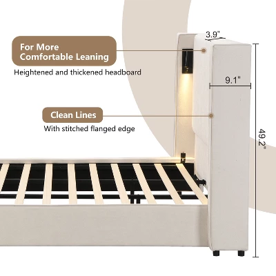 Christopher Knight Home Angelo Wood Upholstered Platform Bed With Headboard And Reading Lamp, White 7 Christopher Knight Home Angelo Wood Upholstered Platform Bed With Headboard And Reading Lamp, White - Image 5