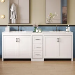 Christopher Knight Home Lucian Modern 84" Double-Sink Bathroom Vanity With Ceramic Sinks, 3 Drawers And Adjustable Shelves -Christopher Knight Home GUEST 44b80e44 68b8 4510 8e3b cd75649b26c7