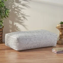 Gaddie Boho Rectangular Bean Bag Ottoman White/Gray/Black - Christopher Knight Home
